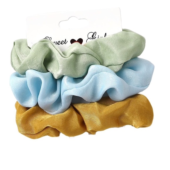 Blue, Green Topaz Set Of 3 Velvet Scrunchies - Picture 2 of 2